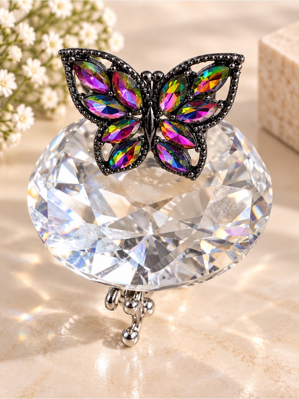 Iridescent Multicolor Butterfly Ring - Women's Jewelry